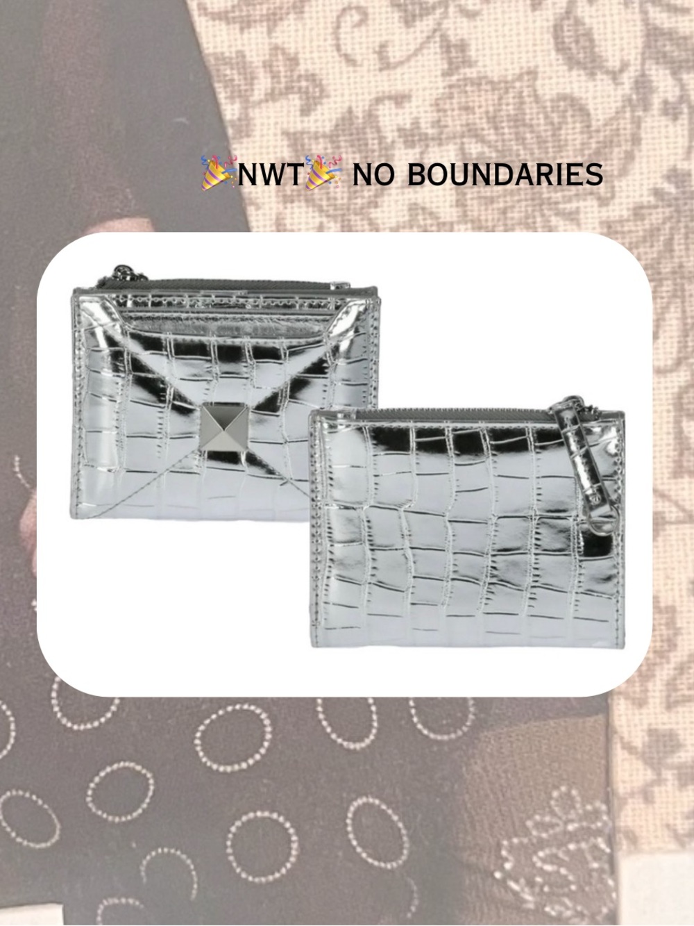 🏷️🎉🆕 no boundaries • metallic two tone silver bi-fold wallet with card case